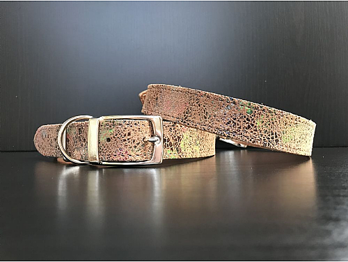 Multicolour Abstract - Leather Dog Collar - Size L